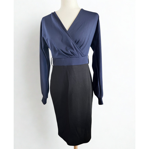 Grace Karen Navy Blue and Black Belted Womens Size Small Cocktail Dress - Picture 1 of 11